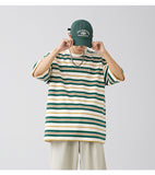 Advbridge Spring Summer Fashion Solid Casual Men's Loose Tess Sporty Cool Boys Soft College Style Pullover Striped Knitted Top Unisex