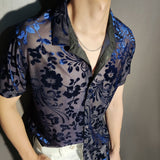 Advbridge Men  Sexy Abstract Art Shirt Fashion Transparent Black Gold Shirt Casual Nightclub Shirt Top See Through Stylish Shirts For Men