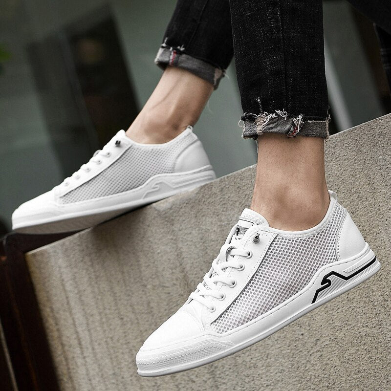 Advbridge New Brand High Quality White Men's Genuine Leather Casual Shoes Summer Breathable Outdoor Sneakers Man Loafers Comfortable Flats