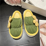 Advbridge Med Flower Home Slippers Women's Female Shoes Winter Footwear Fur Flip Flops Slides Platform Massage  Flat Plush Floral Cott