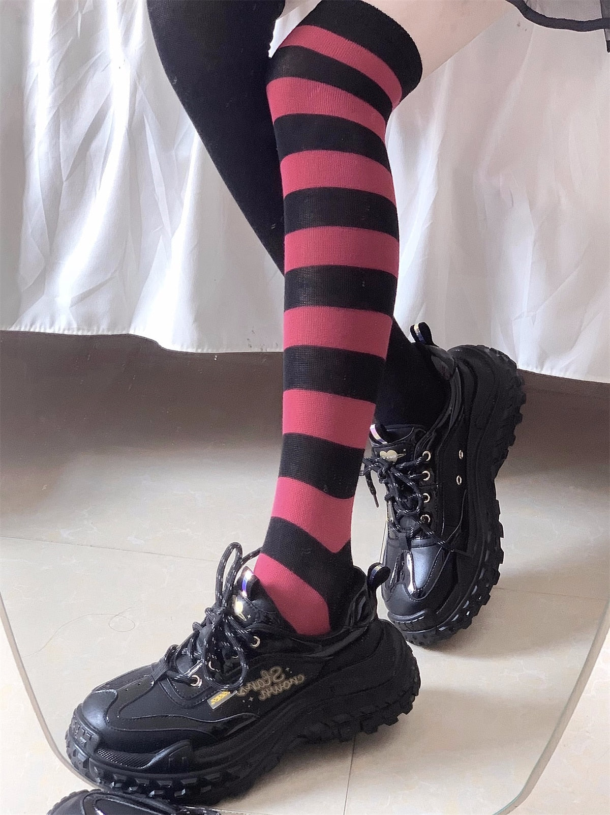 Advbridge Japanese Sweet Fashion Style Girls Shoes Round Head Thick Bottom Letters Lacing Strap Student Cute Comfortable 6cm Sports Shoes