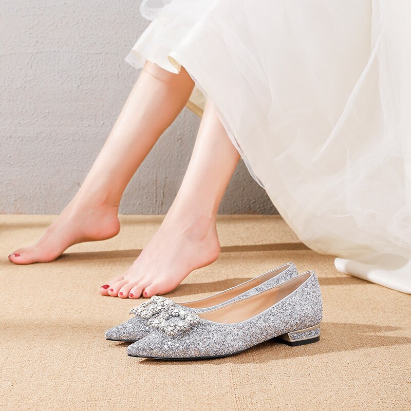 Advbridge French Wedding Shoes Wear Princess Crystal Shoes Female High-heeled Diamond Bridesmaid Wedding Bride Shoes Thin Heels