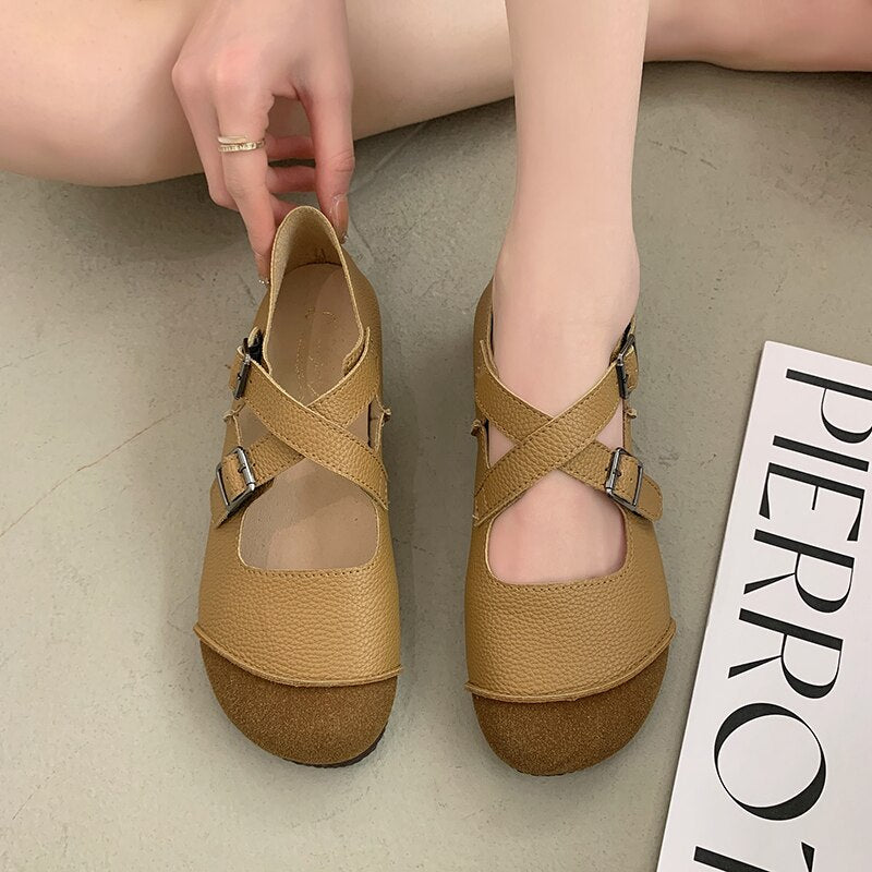 Advbridge Round Toe Shoes Woman Flats Shallow Mouth Casual Female Sneakers  All-Match Mixed Colors Dress Retro Moccasin Comfortable Summer