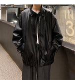 Advbridge All Match Autumn Winter Fashion Men Solid Casual Shirt Loose Pockets Safari Style Leather Jacket Coat Cool Boy Soft