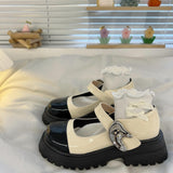 Advbridge Kawaii White British Jk School Girls Loli Shoes Lady Summer New Pearl Fairy Style Thick Platform Mary Jane Mid Heel 4.5cm