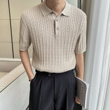 Advbridge Summer Men's Half Sleeve Knitted T-shirt Polo Lapel Collar Top Slim Fit Tshirts British Style Clothes Solid Color T Shirts
