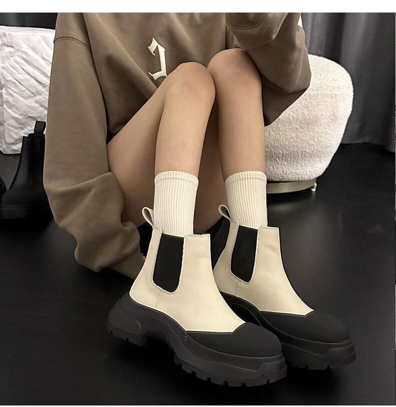 Advbridge Women Ankle Boots Newest Autumn Winter Genuine Leather Thick Heels Genuine Leather Platform Chunky Heel Work Shoes Woman 2023