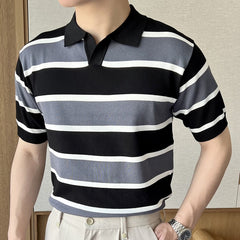 Advbridge Summer Short Sleeve Vintage Stripe Contrast Stitching T Shirt Men Casual T-Shirt  Breathable Lapel Polo Tees Men Clothing