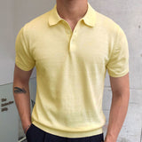 Advbridge Summer Simple Solid Color Casual Slim Lapel Polo Knit  Breathable Polo Camisa Hombre British  Men's Shirt Mannen Polo