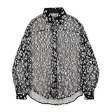 Advbridge Mens Mesh Breathable Daisy Print Long-sleeved Shirt Fashion Loose Lapel Top Abstinence System See-through Sexy Trendy Men's Wear
