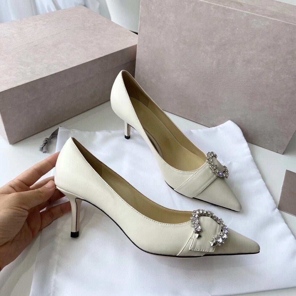 Advbridge New Crystal Rhinestone Buckle French High Heels Women Pointed Stiletto Heel All-Matching Women's Shoes Pumps