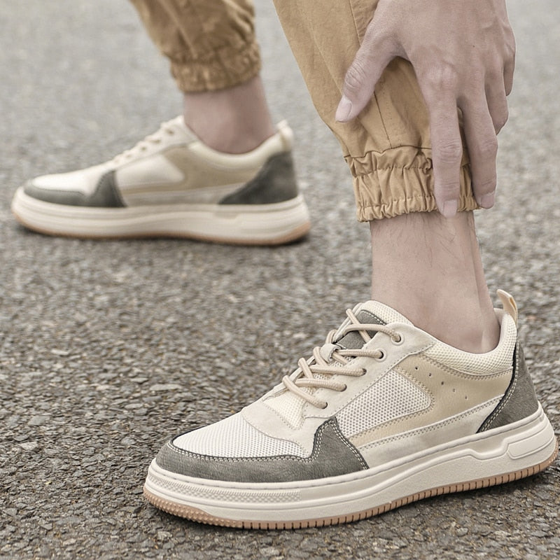 Advbridge Genuine Leather Mens Shoes Outdoor Men Sneakers Breathable Casual Shoes Lace Up Footwear Leisure Walk Flats Comfort Skate Shoes