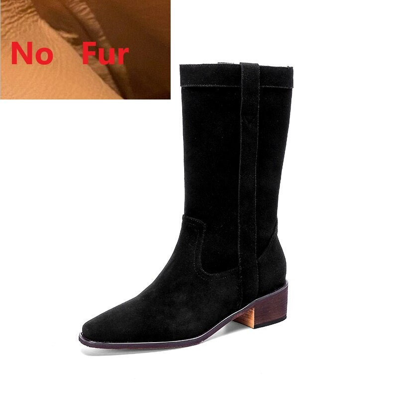 Advbridge Western Boots Cowgirls Cool Shoes Woman Cow Suede Spring Autumn Botas Casual Style Fashion Woman Ankle Boots Slip On Ladies Shoe