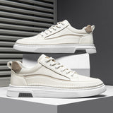 Advbridge Fashion Mens Casual Shoes Simple Leather Men Sneakers Youth Teenage Vulcanize Shoes Comfortable Male Skateboard Footwear Lace-Up