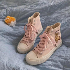 Advbridge Platform High Sports Canvas Sneakers Kawaii Bear Shoes Women's Korean Solid Color Vulcanize Flat Tennis Fashion Anime