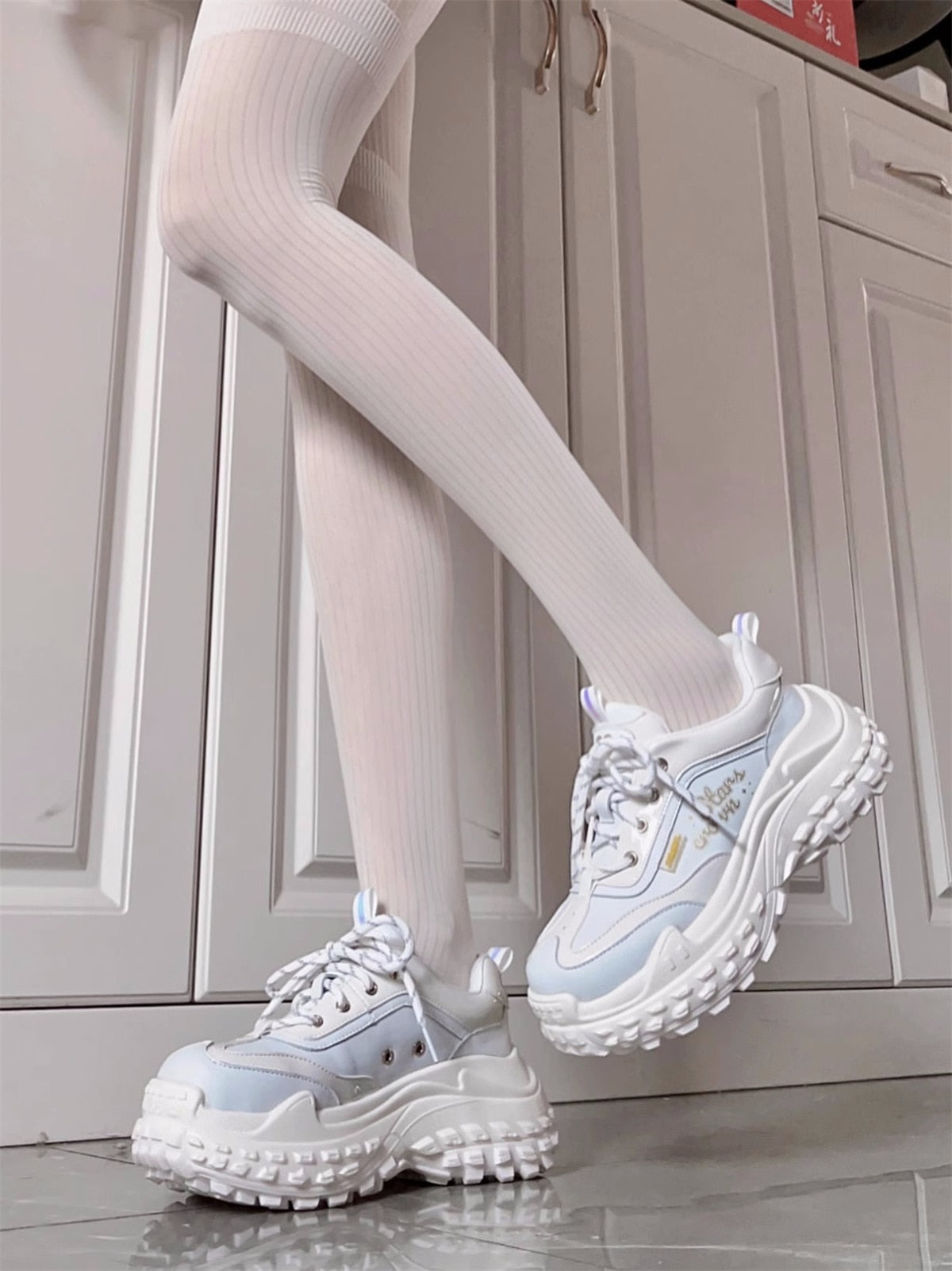 Advbridge Japanese Sweet Fashion Style Girls Shoes Round Head Thick Bottom Letters Lacing Strap Student Cute Comfortable 6cm Sports Shoes