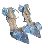 Advbridge Retro Court Style Elegant Cosplay Lolita Tea Party Girl Blue Gem Pearl Lace Bow Strap 8.5cm Flower Wedding High Heeled Shoes