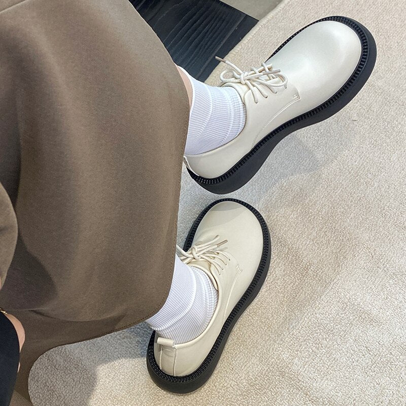Advbridge Fashion Female Shoes Casual Outside Round Toe Flats Student Uniform Lolita Platform Rubber Ladies Loafers  Women Mary Janes