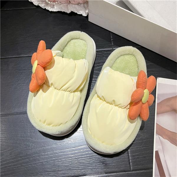 Advbridge Med Flower Home Slippers Women's Female Shoes Winter Footwear Fur Flip Flops Slides Platform Massage  Flat Plush Floral Cott