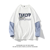 Advbridge Spring Autumn Fake Two Pieces Tshirt Men's Long Sleeve Casual O Neck Print Shirts  Ins Simplicity Men Clothing