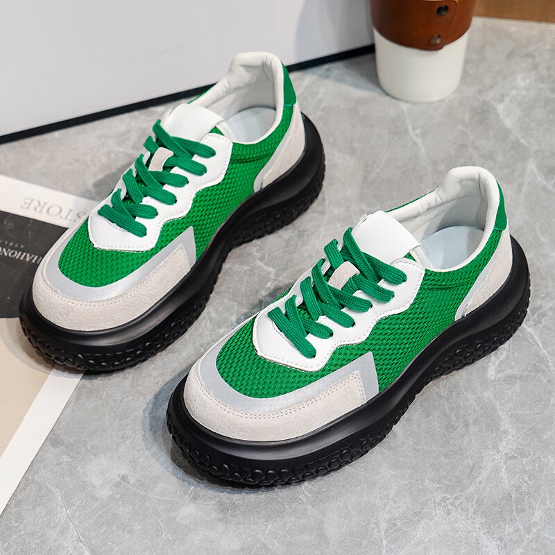 Advbridge New Women Chunky Shoes Fashion Mesh Vulcanized Shoes Green Lace-Up Women Sneakers Summer Outdoor Sport Shoes Tenis Feminino