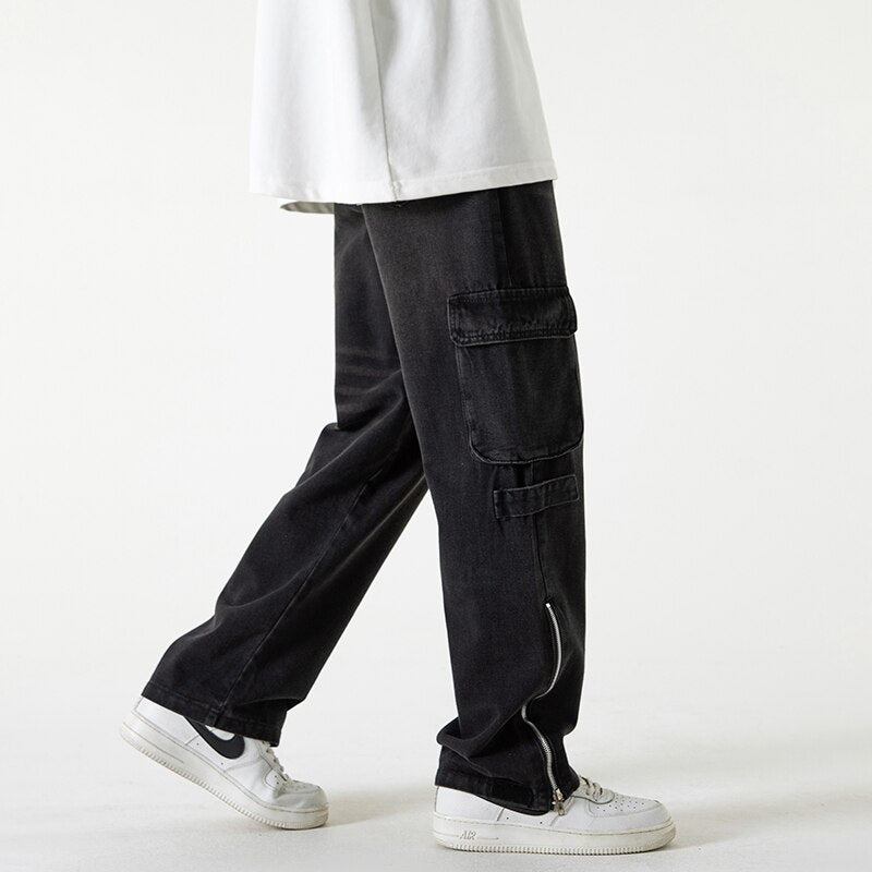 Advbridge Baggy Cargo Jeans Big Pocket Trousers Male Denim Pants Flared Pant Women's Jeans Loose Casual Streetwear Hip Hop Harajuku 2023