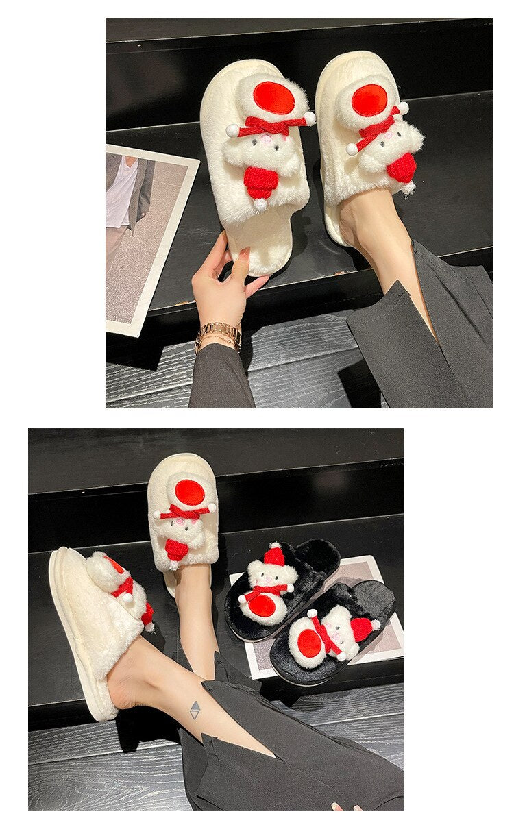 Advbridge Winter Home Christmas Cotton Slippers Women Autumn and Winter Casual Flat Outwear Household Comfortable Wool Slippers