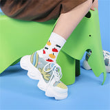 Advbridge Japanese Sweet Sports Girls Shoes Color Embroidery Candy Round Head Thick Bottom Lacing Strap Comfortable Soft Fashion 5cm Shoes
