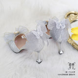 Advbridge French Girl Butterfly Multicolor Lace Bowknot Pearl Sequin Lolita Shoes Pointed Sandals High Heel Victoria Tea Party Cosplay Lol