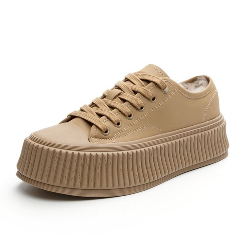 Advbridge Winter Fashion Women Split Leather Sneakers Warm Plush Cotton Shoes Female Platform Casual Shoes Ladies Trainers