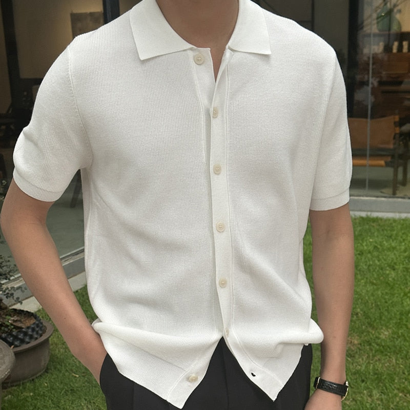 Advbridge High Quality Solid Color Cardigan T-shirt Summer Man Short Sleeve  Polo Shirt Men Lapel Knitted Casual Polo Shirt Camisa Hombre