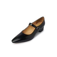 Advbridge Cowhide Women Pumps One Strap Buckle Shoes Vintage Color Mary Janes Women Pumps French Style Shoes On Heels 3.5 CM Pointed Toe