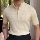 Advbridge Solid Color Business Leisure Herren Pullover 2023 Spring Knitted Short Sleeved Zipper Men's Slim Pull Homme Fashion T Shirts