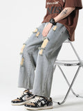 Advbridge New Men Baggy Ripped Jeansripped Trousers Hip Hop New Mens Loose Jeans Neutral Pants Solid Color Women Oversized  Straight Jeans