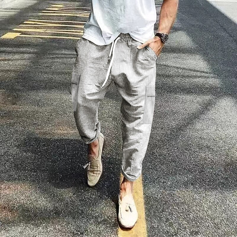 Advbridge Vintage Solid Loose Corduroy Trousers Men Casual Drawstring Pocket Sports Trouser Men Fashion High Waist Korean Casual Pant