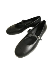 Advbridge Genuine Cow Leather Round Toe Summer Spring Vintage Shoes Mature Sweet Dating Buckle Strap Mary Janes Women Flats