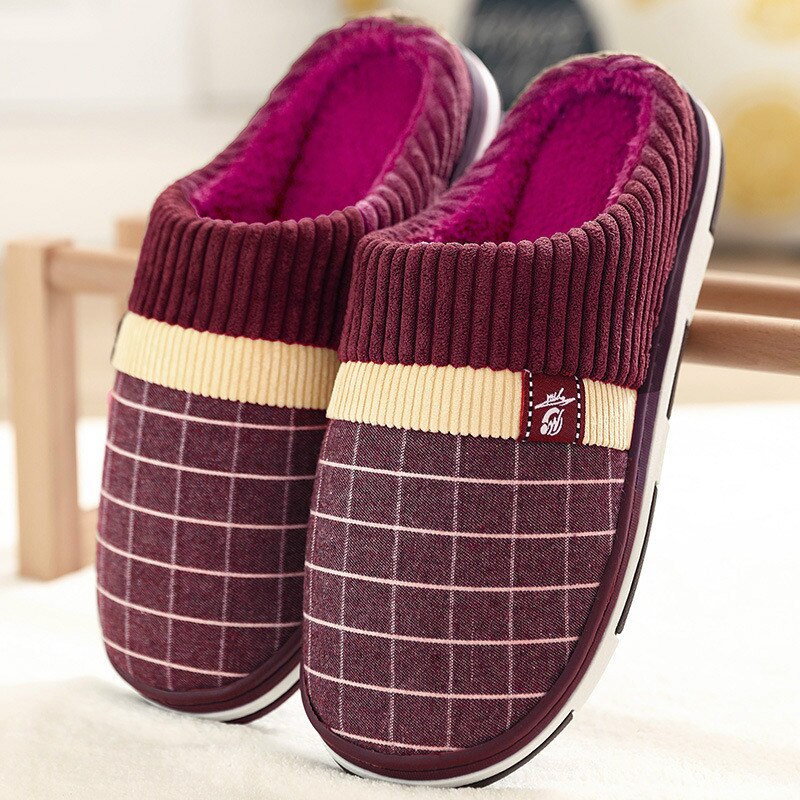 Advbridge  Men Slippers New Warm  Men's Slippers Short Plush Flock Home Slippers for Men Hard-wearing Non-slip Sewing Soft Male Shoes