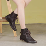 Advbridge Genuine Leather Low Heel Ankle Boots For Women Female Lace Up Soft Soles Shoes Leisure Ladies Flats Boots Big Size 41 42