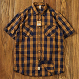 Advbridge New Vintage Plaid Short-sleeved Shirt Men's Mix and Match Pocket Color Patchwork Check Casual Half-sleeved Casual Shirts