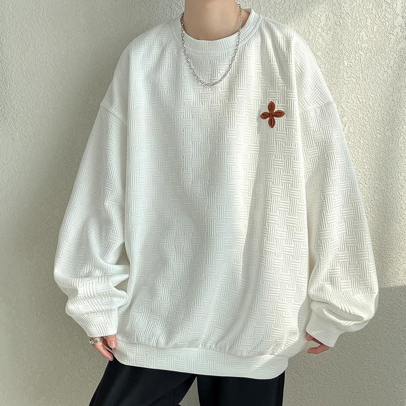 Advbridge Jacquard Men's Hoodies long-sleeved T-shirt Solid Color Loose Sweatshirt Casual Couple Basic New Soft senior Bottoming shirt Top