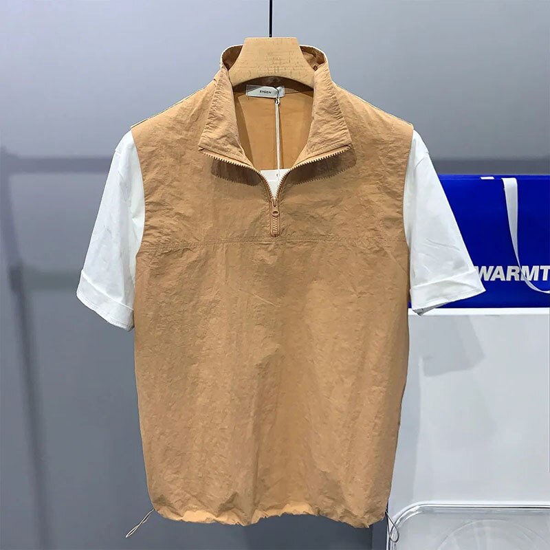 Advbridge Fashion Spliced Zipper Shirring Fake Two Piece Polo Shirts Men's Clothing 2023 Summer New Oversized Casual Tops Korean T-Shirt