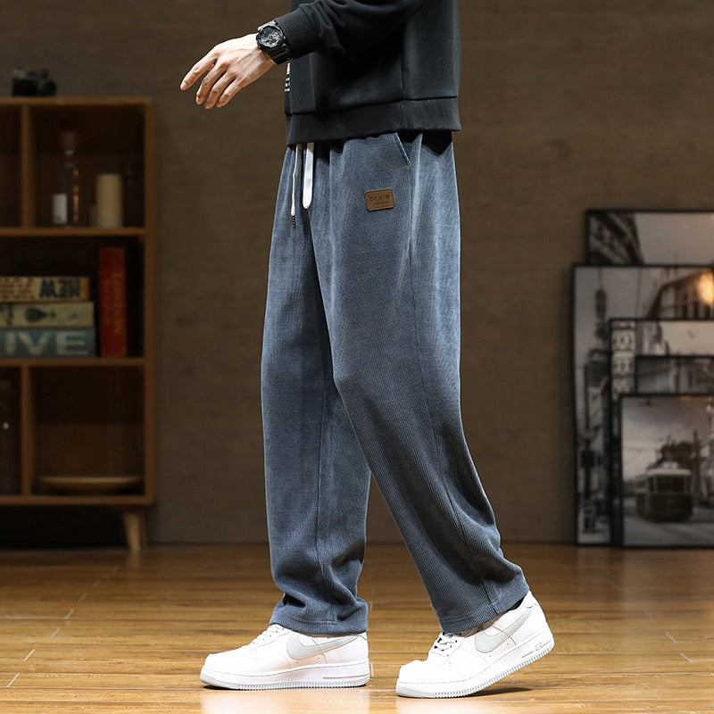 Advbridge New Winter Men Plush Warm Casual Pants Sweatpants Quality Couple Wide Leg Joggers Straight Solid Color Large Long Baggy Pants