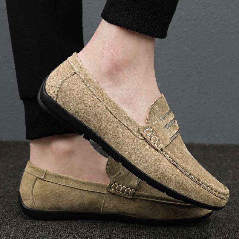 Advbridge Spring Summer Suede Men Loafers Comfortable Flat Casual Shoes Men Breathable Slip-On Soft Genuine Leather Driving Shoes Moccasin