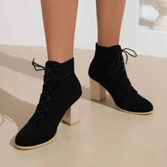 Advbridge Shoes Boots Women New Zipper Round Toe Luxury Designer High Heel Fashion Autumn Rock Ladies Rubber Rome Flock Ankle Lace-U