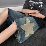 Advbridge Patch embroidered denim shorts for men's summer American high street capris casual breeches loose fitting youth pants