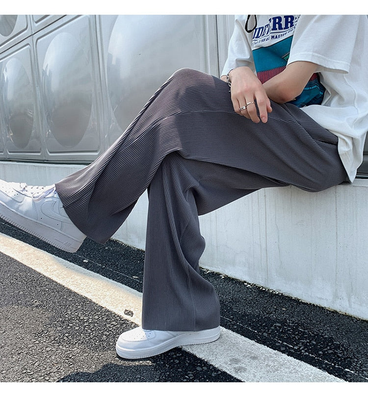 Advbridge Summer Ice Silk Straight Pants Plus Size 5XL-M Men's Streetwear Thin Casual Pants Men Loose Breathable Wide Leg Pants