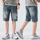 Advbridge Summer Denim Shorts Jeans Men Loose Fit Baggy Pants Pockets Distressed Hip Hop Men's Shorts Jeans For Men Hollow Out Oversized