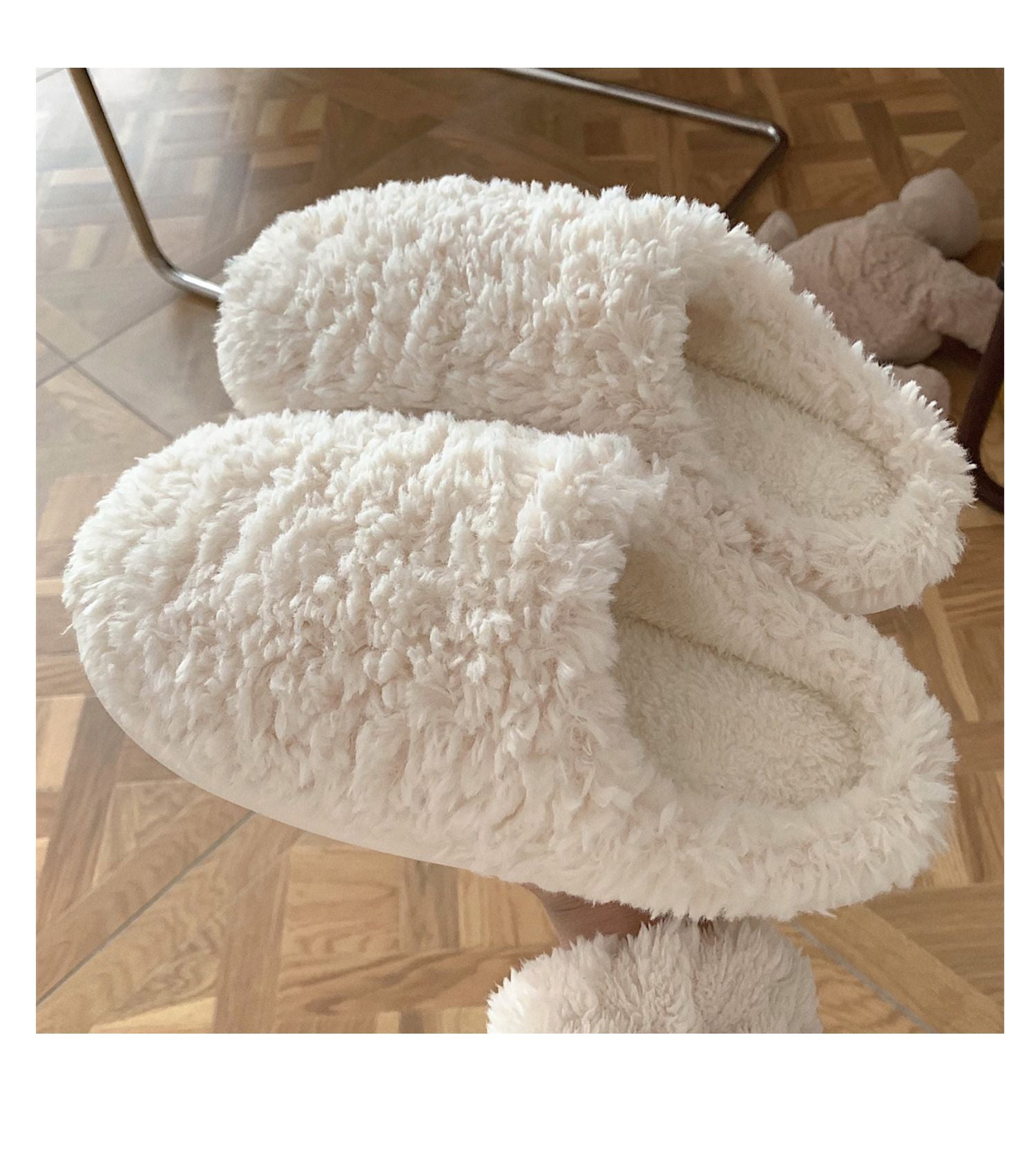 Advbridge Japanese Simple Solid Color House Slippers For Women Girls Cute Fluffy Winter Warm Home Slippers Woman Fur Shoes