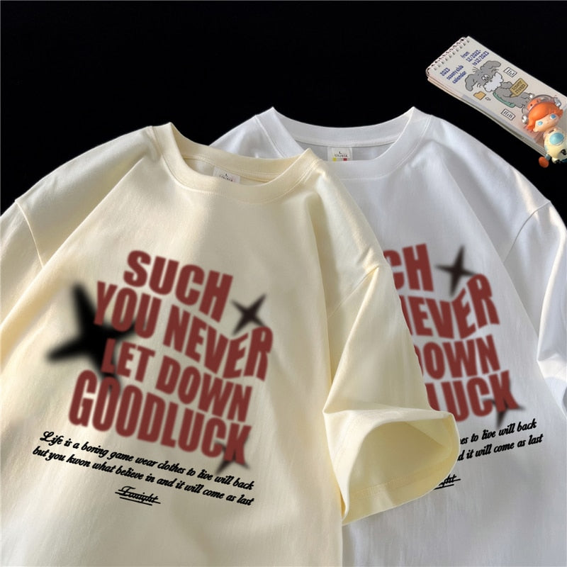 Advbridge Summer Men T Shirts Oversized Letter Print Vintage Short-sleeved Tshirt Korean Streetwear Male New Top Clothing