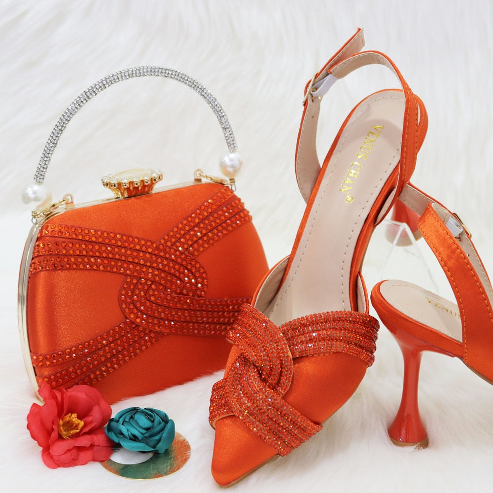 Advbridge Italian Design Classic Women's Hand Bag Splicing Color Matching High Heels African Wedding Party Shoes And Bag Set
